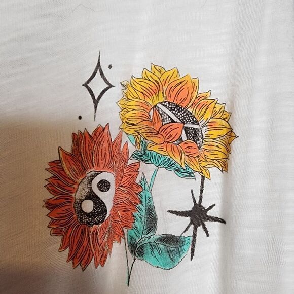 4X 26W Cream Come As You Are Double Graphic Tee Ying Yang Flowers 90s Peace drop - Picture 4 of 8